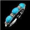 Image 1 : 6x4 Oval Turquoise Cut Silver Ring in 14k White Gold Plated 925 Sterling Silver - Size 8 - Appraised