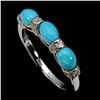 Image 2 : 6x4 Oval Turquoise Cut Silver Ring in 14k White Gold Plated 925 Sterling Silver - Size 8 - Appraised