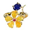Image 2 : Sapphire and Ruby Ring in 14k Yellow Gold Plated 925 Sterling Silver - Size 8 - Appraised Replacemen