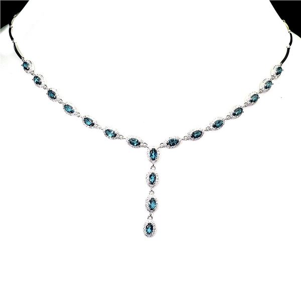 5x3 mm Oval Cut London Blue Topaz Necklace in 14k White Gold Plated 925 Sterling Silver - 18.5 inche