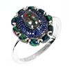 Image 2 : Stunning AAA Flash of Color Black Opal and Diamond Cut Blue Sapphire Ring in 2-Tone Black Rhodium an