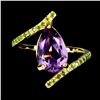 Image 1 : Big 12x8 mm Pear Cut Amethyst and Chrome Diopside Ring in 14k Yellow Gold Plated 925 Sterling Silver