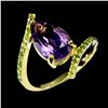 Image 2 : Big 12x8 mm Pear Cut Amethyst and Chrome Diopside Ring in 14k Yellow Gold Plated 925 Sterling Silver