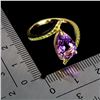 Image 3 : Big 12x8 mm Pear Cut Amethyst and Chrome Diopside Ring in 14k Yellow Gold Plated 925 Sterling Silver