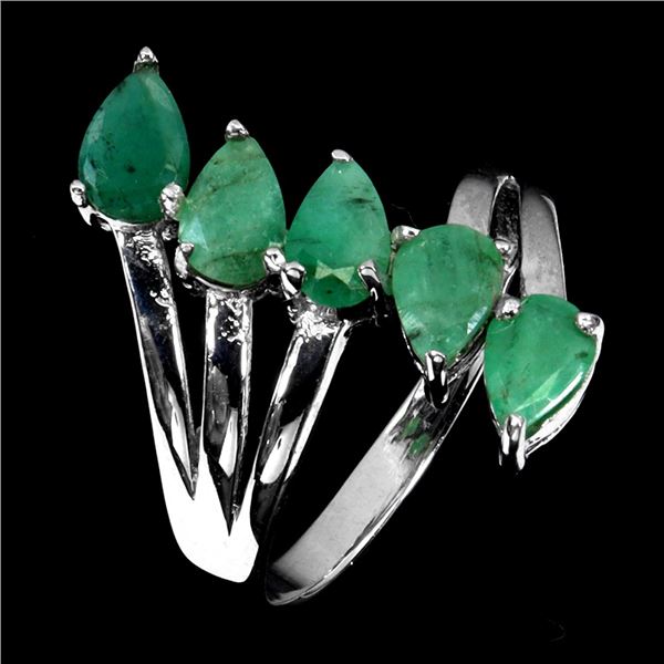 6x4 mm Peat Cut Emerald Ring in 14k White Gold Plated 925 Sterling Silver - Size 8 - Appraised Repla