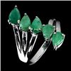 Image 1 : 6x4 mm Peat Cut Emerald Ring in 14k White Gold Plated 925 Sterling Silver - Size 8 - Appraised Repla