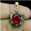 Image 1 : Big 11x9 Oval Cut Ruby and Emerald Pendant in 14k Yellow Gold Plated 925 Sterling Silver - Appraised