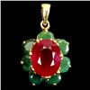 Image 2 : Big 11x9 Oval Cut Ruby and Emerald Pendant in 14k Yellow Gold Plated 925 Sterling Silver - Appraised