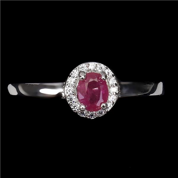 5x4 mm Oval Cut Ruby and CZ Ring in 14k White Gold Plated 925 Sterling Silver - Size 8 - Appraised R