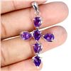 Image 1 : 6x4 Pear Cut Amethyst Cross Shaped Pendant in 14k White Gold Plated 925 Sterling Silver - Appraised 