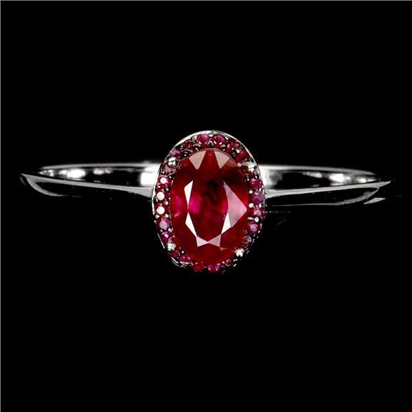6x4 mm Oval Cut Ruby and Diamond Cut Ruby Ring in 14k White Gold Plated 925 Sterling Silver - Size 9