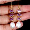 Image 1 : Fancy 6x4 mm Pearl and Amethyst Earrings in 14k Yellow Gold Plated 925 Sterling Silver - Appraised R