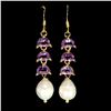Image 2 : Fancy 6x4 mm Pearl and Amethyst Earrings in 14k Yellow Gold Plated 925 Sterling Silver - Appraised R