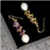 Image 3 : Fancy 6x4 mm Pearl and Amethyst Earrings in 14k Yellow Gold Plated 925 Sterling Silver - Appraised R