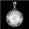 Image 1 : Big 12mm Natural Pearl Pendant in 14k White Gold Plated 925 Sterling Silver