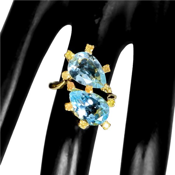 12x8 mm Pear Cut Sky Blue Topaz and Yellow Sapphire Ring in 14k Yellow Gold Plated 925 Sterling Silv