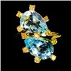 Image 2 : 12x8 mm Pear Cut Sky Blue Topaz and Yellow Sapphire Ring in 14k Yellow Gold Plated 925 Sterling Silv