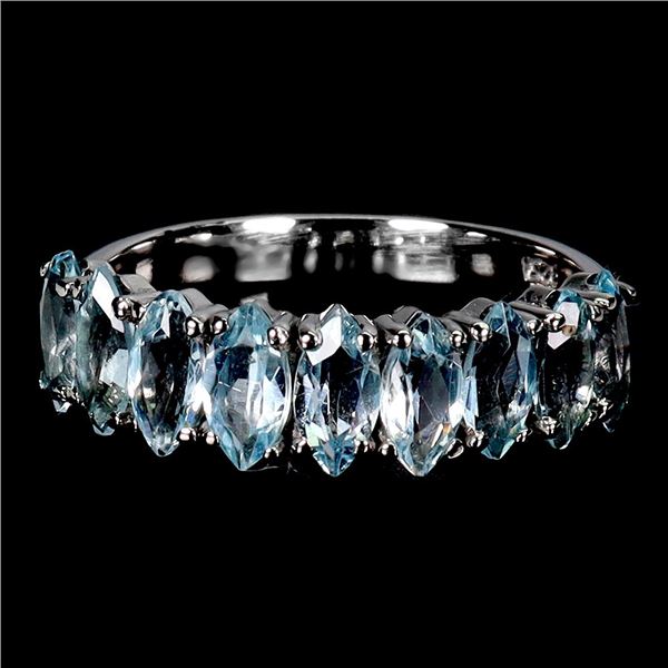 6x5 mm Marquise Cut Sky Blue Topaz Ring in 14k White Gold Plated 925 Sterling Silver - Size 8 - Appr