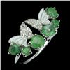 Image 1 : Emerald and CZ Ring in 14k White Gold Plated 925 Sterling Silver - Size 9 - Appraised Replacement Va