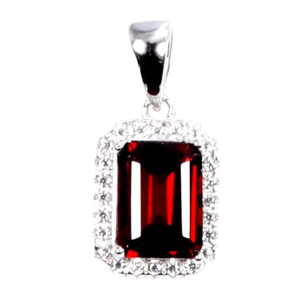 7x5 mm Octagon Cut Mozambique Garnet and Moissanite Pendant in 14k White Gold Plated 925 Sterling Si