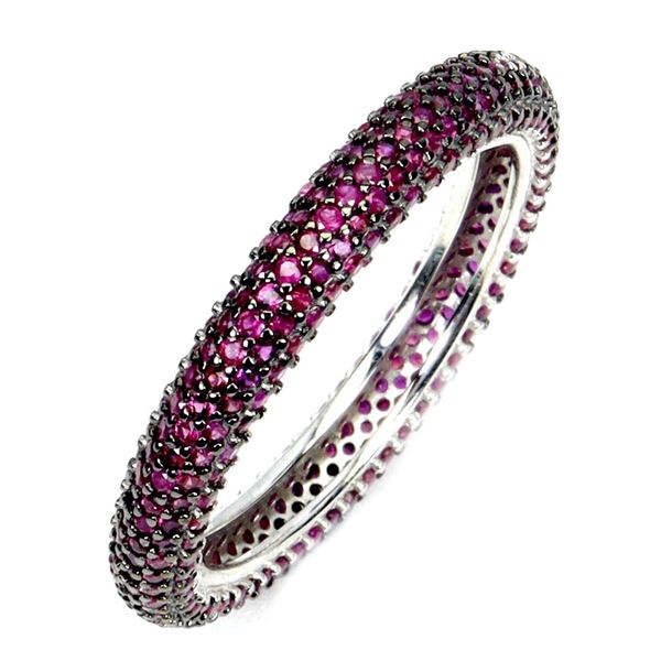 Round Diamond Cut Myanmar (Burma) Ruby Ring in 2-Tone Black Rhodium and 14k White Gold Plated 925 St