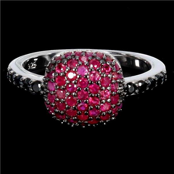 Diamond Cut Myanmar (Burma) Ruby and Black Spinel Ring in 2-Tone Black Rhodium and 14k White Gold Pl