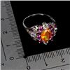 Image 3 : Big 8x6 mm Fire Orange Opal, Aquamarine and Rhodolite Garnet Ring in 14k White Gold Plated 925 Sterl