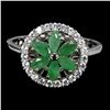 Image 1 : Marquise Cut Emerald and CZ Ring in 14k White Gold Plated 925 Sterling Silver - Size 8 - Appraised R