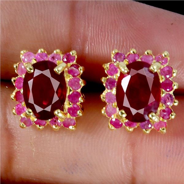 8x6 mm Oval Cut Ruby Ring Earrings in 14k Yellow Gold Plated 925 Sterling Silver - Appraised Replace