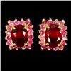 Image 2 : 8x6 mm Oval Cut Ruby Ring Earrings in 14k Yellow Gold Plated 925 Sterling Silver - Appraised Replace