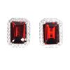 Image 1 : 7x5 mm Octagon Cut Mozambique Garnet and Moissanite Earrings in 14k White Gold Plated 925 Sterling S