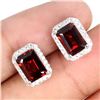 Image 2 : 7x5 mm Octagon Cut Mozambique Garnet and Moissanite Earrings in 14k White Gold Plated 925 Sterling S