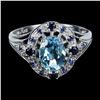 Image 1 : Big 8x6 mm Oval Cut Sky Blue Topaz and Blue Sapphire Ring in 14k White Gold Plated 925 Sterling Silv
