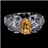 Image 1 : 8x6 mm Oval Cut Citrine and Blue Sapphire Ring in 14k White Gold Plated 925 Sterling Silver - Size 9