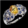 Image 2 : 8x6 mm Oval Cut Citrine and Blue Sapphire Ring in 14k White Gold Plated 925 Sterling Silver - Size 9