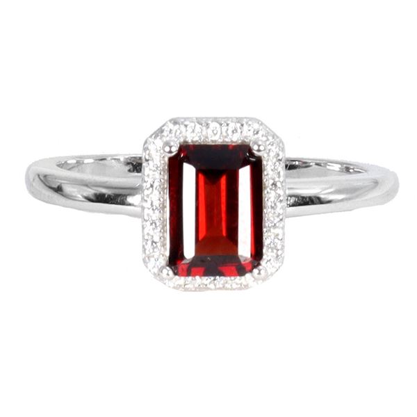 7x5 mm Octogon Cut Mozambique Garnet and Moissanite Ring in 14k White Gold Plated 925 Sterling Silve
