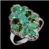 Image 2 : Beautiful Rich Emerald, Sapphire and Chrome Diopside Ring in 14k White Gold Plated 925 Sterling Silv