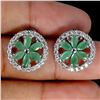 Image 1 : Marquise Cut Emerald and CZ Earrings in 14k White Gold Plated 925 Sterling Silver - Appraised Replac