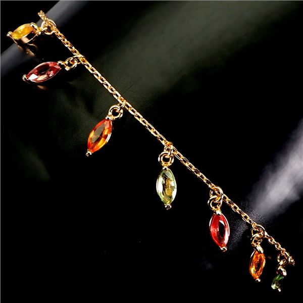 6x3 mm Marquise Cut Multi Coloured Sapphire Bracelet in 14k Yellow Gold Plated 925 Sterling Silver -