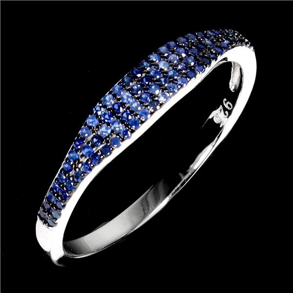 Diamond Cut Blue Sapphire Ring in 2- Tone Black Rhodium and 14k White Gold Plated 925 Sterling Silve