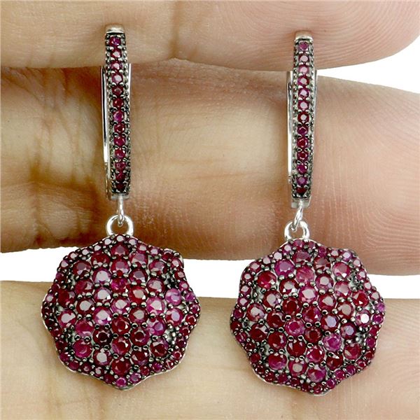 Diamond Cut High Quality and Value Myanmar (Burma) Ruby Earrings in 2-Tone Black Rhodium and 14k Whi