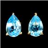Image 1 : Big 9x6 mm Pear Cut Swiss Blue Topaz Earrings in 14k Yellow Gold Plated 925 Sterling Silver - Apprai