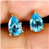 Image 2 : Big 9x6 mm Pear Cut Swiss Blue Topaz Earrings in 14k Yellow Gold Plated 925 Sterling Silver - Apprai
