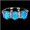 Image 1 : 6x4 mm Oval Cut Blue Fire Opal and White Sapphire Ring in 14k White Gold Plated 925 Sterling Silver 