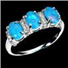 Image 2 : 6x4 mm Oval Cut Blue Fire Opal and White Sapphire Ring in 14k White Gold Plated 925 Sterling Silver 