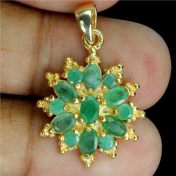Rich Oval Cut Emerald Pendant in 14k Yellow Gold Plated 925 Sterling Silver - Appraised Replacement 
