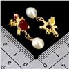 Image 3 : 7x5 mm Natural Pearl and Oval Cut Ruby Earrings in 14k Yellow Gold Plated 925 Sterling Silver - Appr