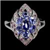 Image 1 : Violet/Blue Kyanite, Tanzanite and Rhodolite Garnet Ring in 14k White Gold Plated 925 Sterling Silve