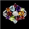 Image 1 : Citrine, Amethyst, Mozambique Garnet, Peridot, Rhodolite Garnet, CZ and Sky Blue Topaz Ring in 14k W