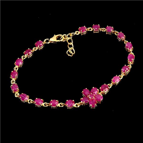 High Value Ruby Bracelet in 14k Yellow Gold Plated 925 Sterling Silver - 7.5 inches long - Appraised